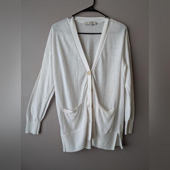 LOFT White Button-Up Cardigan Linen Blend M - Picture 1 of 13